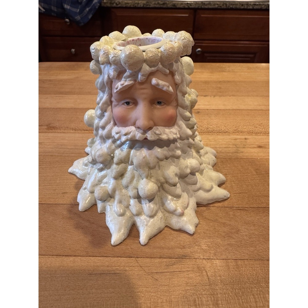Vintage Dept 56 Santa Candle Stick Holder White Shimmer Beard Classic Christmas